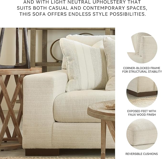 Signature Design by Ashley Maggie Contemporary Upholstered Sofa with Accent Pillows Off-White