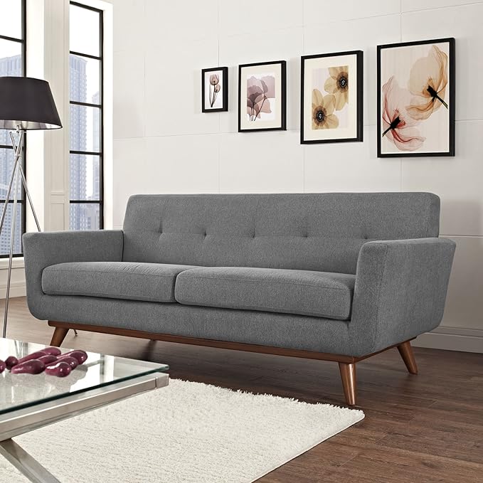 Modway Engage Mid-Century Modern Upholstered Fabric Loveseat in Expectation Gray