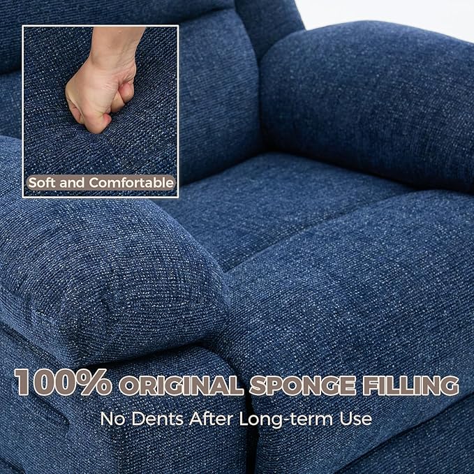 Oversized Rocker Recliner Chair for Adults 360° Swivel Glider Nursery Recliner with Vibration Massage &amp Heat Single Sofa for Living Room &amp Bedroom (Blue)