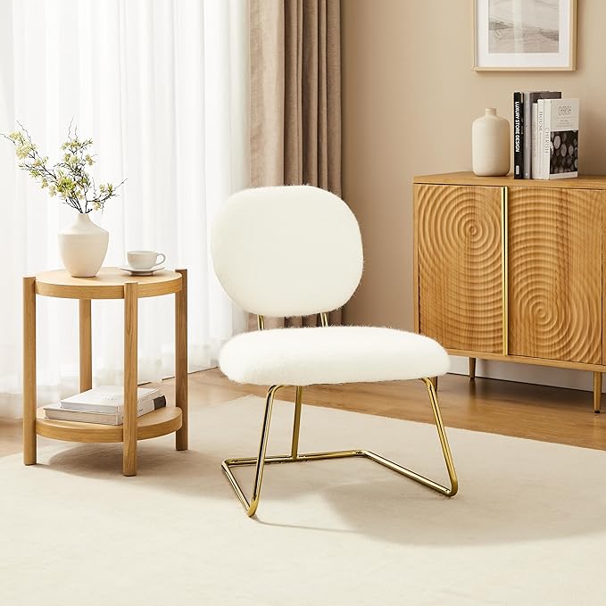 Zouron Living Room Chairs Set of 2 Fabric Armless Accent Chairs Upholstered Slipper Chairs for Bedroom Study Nursery White