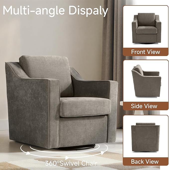 Swivel Accent Chairs Set of 2 Mid Century Round Barrel Arm Chair for Living Room Comfy Chenille Club Single Sofa Chair for Bedroom-Sand