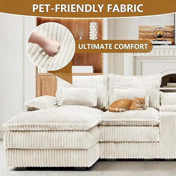 125 Modular Sectional Sofa Corduroy U-Shaped Cloud Couch with Storage &amp USB 6 Seat Sectional Couches Oversized Comfy Fluffy Deep Seat Sectionals Sofa Set for Living Room Beige 5-Piece