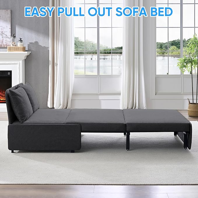 PUREMIND Twin Sofa Bed Twin Size Pull Out Sofa Beds with 2 Pillows&amp Tri-fold Mattress Linen Chair Bed Pull Out Couch Beds for Small Place Apartment Dark Grey
