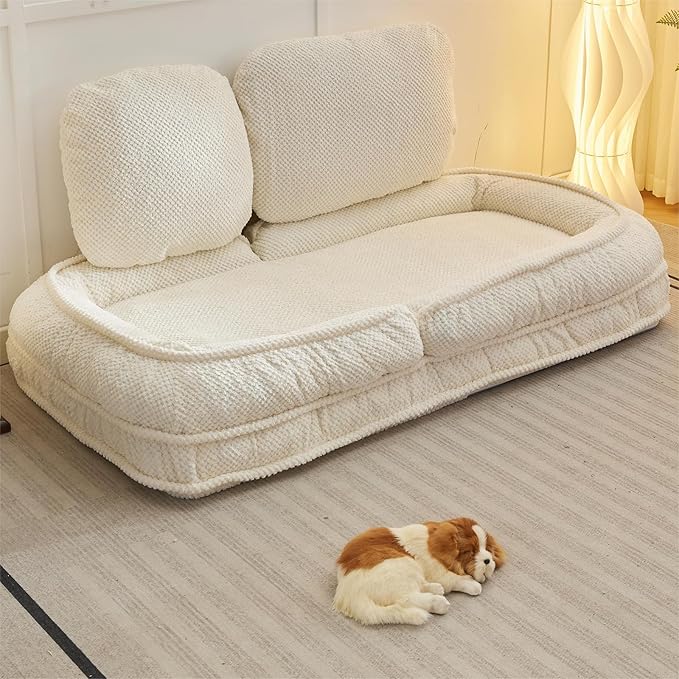 Lazy Sofa Couch 5 Adjustable Position Floor Sofa Fits with 2 Pillows Folding Tatami Lazy Bed Suit to Put in Bedroom Living Room (White)