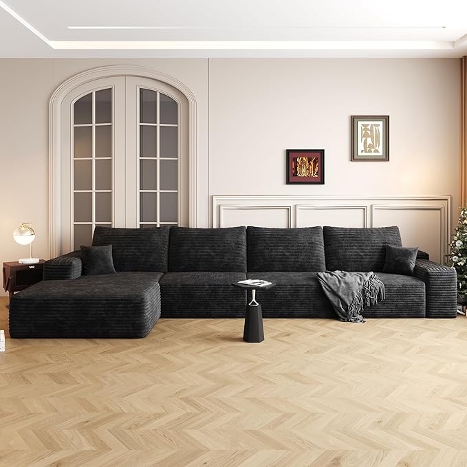 135 Oversized Compressed Sectional Sofa - 33D High-Density Foam Cloud Couch with Deep Seat - Minimalist 3-Piece Corduroy Upholstered Boneless Modular Lounge Couch | Breathable material Full Foam An