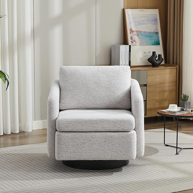 31.5 W Swivel Accent Chair and Comfy Round Accent Single Sofa Chair 360 Degree Club Chair Lounge Armchair for Living RoomBedroom.Nursery.Beige Chenille
