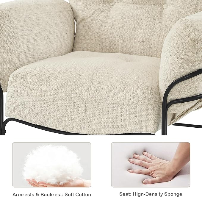 MCombo Modern Accent Chair with Ottoman Chenille Upholstered Leisure Sofa Chair for Small Space Living Room &amp Bedroom 4071 (Beige)