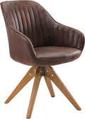 Art Leon Dining Chair Mid Century Modern Suede Upholstered Swivel Dining Room Chair with Wood Legs Leisure Side Chair with Arms for Living Room Mocha
