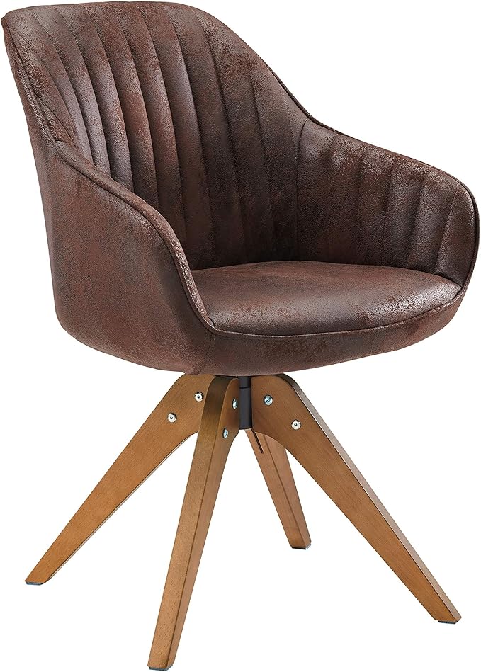 Art Leon Dining Chair Mid Century Modern Suede Upholstered Swivel Dining Room Chair with Wood Legs Leisure Side Chair with Arms for Living Room Mocha