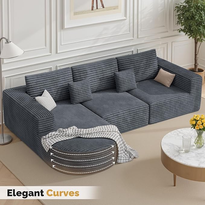 110”Sectional Couches for Living RoomModular l Shaped Cloud CouchBoneless ComfyModern Sofa with ChaiseDeep Seat Convertible Sleeper Sofa BedNo Assembly RequiredGray1pcs
