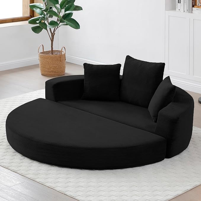 67 Round Convertible Folding Sofa Bed Boneless Couch Loveseat Floor Sleeper Chaise Lounge for Living Room Apartment Dorm Small Spaces Black
