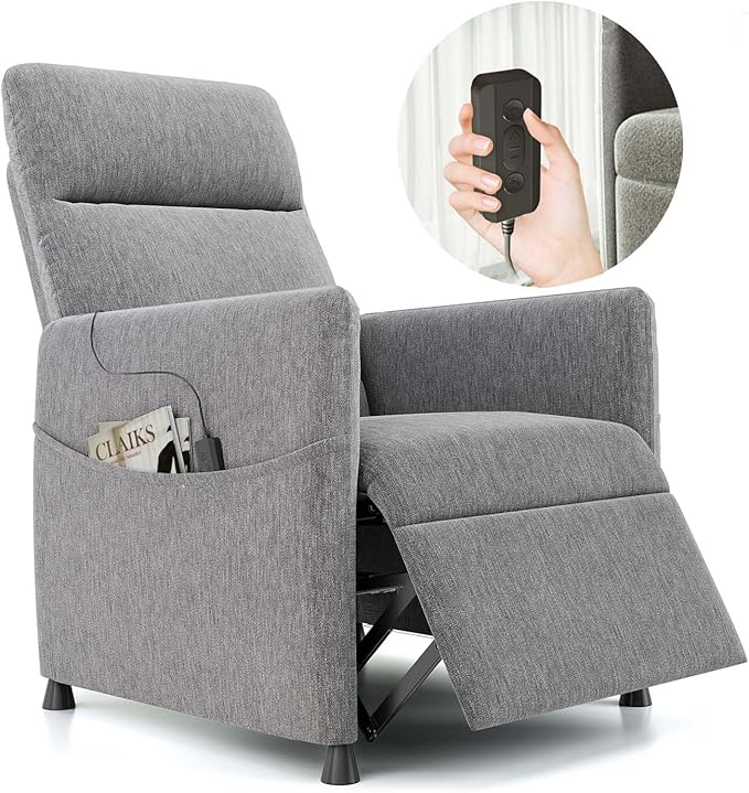 Electric Power Lift Recliner Chair for Adults Fabric Reclining Chair with Adjustable Footrest &amp Backrest Modern Home Theater with Side Pocket &amp Remote Control Space Saving (Light Grey+Fabri