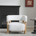 Christopher Knight Home Carly Low Profile Accent Chair Round Backrest Side Chair Living Room Armchair with Boucle Fabric Cushion Comfy Reading Chair for Bedroom Wooden Single Lounge Sofa White
