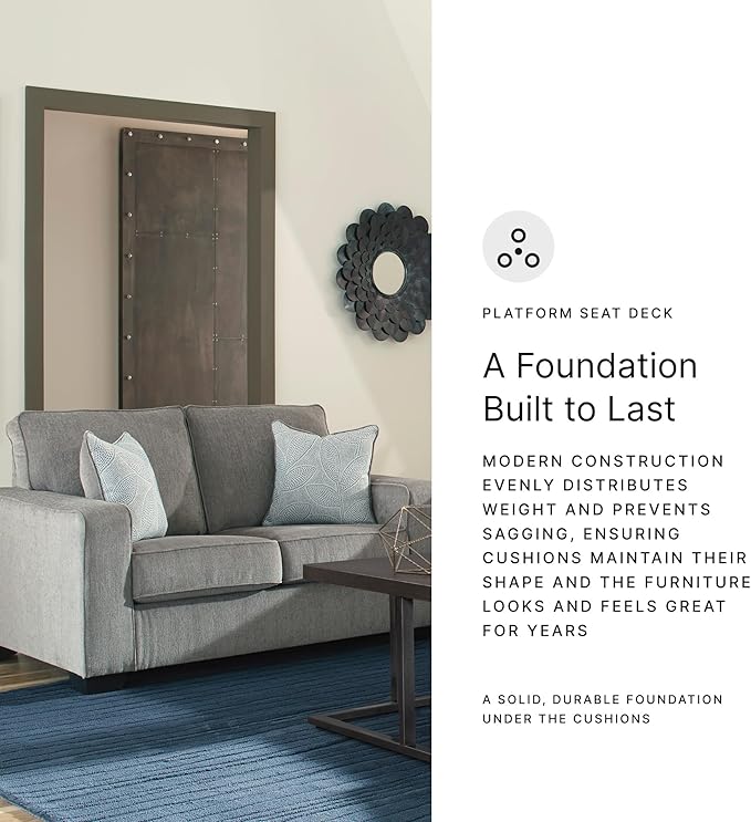 Signature Design by Ashley Altari Modern Loveseat with 2 Accent Pillows Light Gray