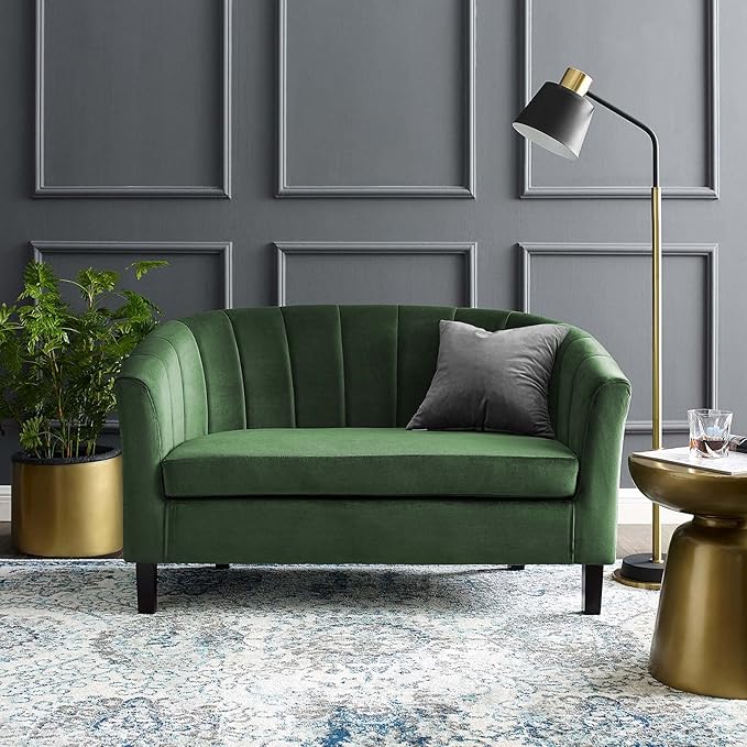 Modway Prospect Channel Tufted Upholstered Velvet Loveseat Emerald