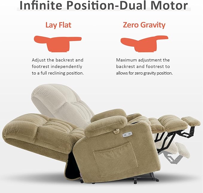 MCombo Dual Motor Power Lift Recliner Chair for Elderly Lay Flat Lift Chair with Heat and Massage Extra Wide Lift Recliner for Big People Cup Holders Fabric R7897 (Medium-Wide Beige)