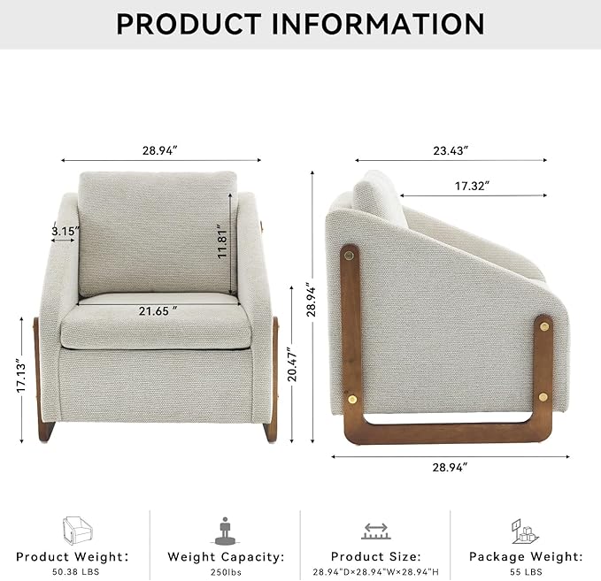Chenille Accent ChairSingle Sofa Chair with Tilted ArmrestCozy Reading Chair for BedroomLiving Room Chair with Cushioned Backrest and Seat Holds up to 250lbs (Beige)