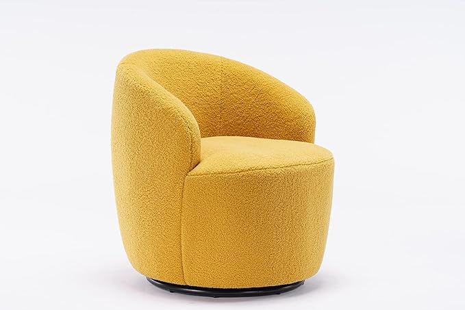 kevinplus Swivel Barrel Chair Accent Armchair for Living Room Bedroom 360 Degree Modern Round Upholstered Single Sofa Couch Chair Cozy Small Swivel Chair for Apartment Teddy Fabric Yellow