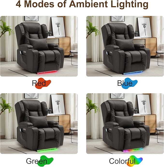 DRMBOOK Power Recliner Chair Electric Wall Hugger Reclining Sofa with Massage &amp Heat Overstuffed Theater Seating with LED/USB Port/Cup Holders for Living Room (Leather Brown 2 Chairs)