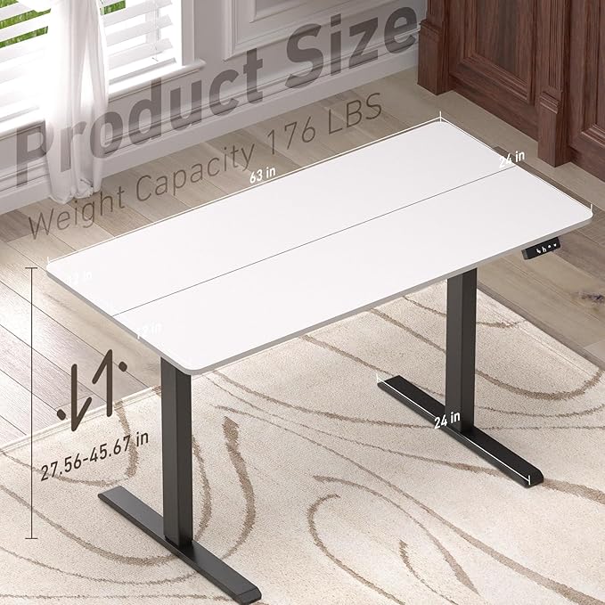 Ywin Electric Height Adjustable Standing Desk with Wheels 63 x 24 inches Ergonomic Stand Up Desk for Home Office
