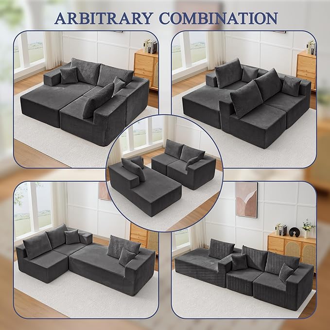 Modular Sectional Sofa for Living Room 108 Cloud Couch Sectional with L-Shape Chaise Modern Upholstered Corduroy Boneless Couch with Memory Foam Deep Seat No Assembly Required (Grey)