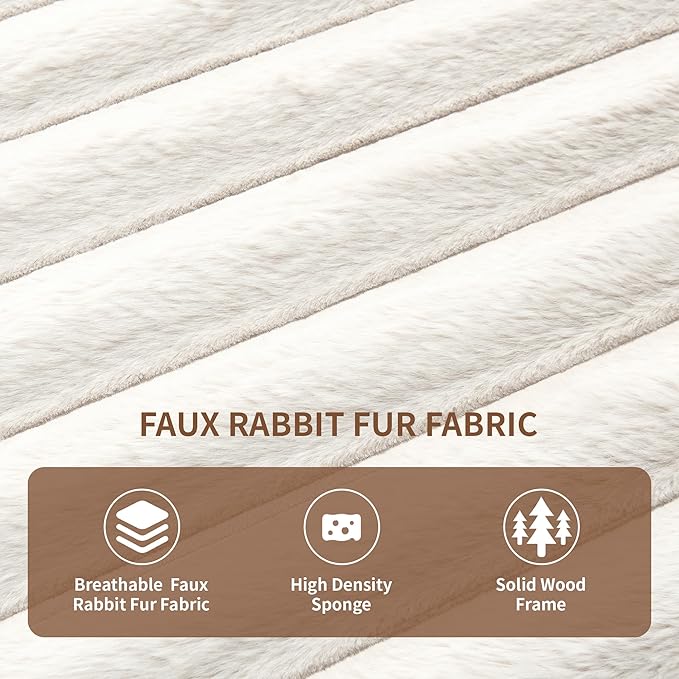 AVZEAR L Shaped Faux Rabbit Fur Fabric Sectional Couch Modern Cloud Modular Sofa with Movable Ottoman and 2 Pillows Small Sectional Convertible Couch for Living Room Bedroom and Apartment White