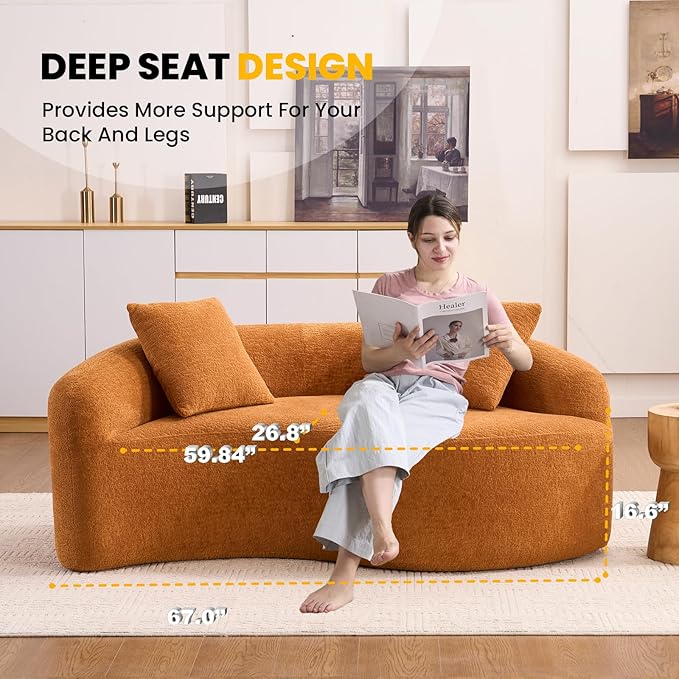 66.9'' Modular Sectional Loveseat Chenille Upholstered Boneless Curved Loveseat with Deep SeatCombination Round Sofa for Coffee Shop Game Room Office (Orang 66.9 Inch)