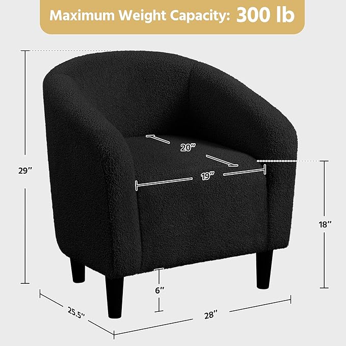 Topeakmart Barrel Chair Soft Sherpa Accent Chair Side Chair Club Chair Modern Style Deep Seating Barrel Armchair for Living Room Furniture Reading Room Bedroom Set of 2 Black