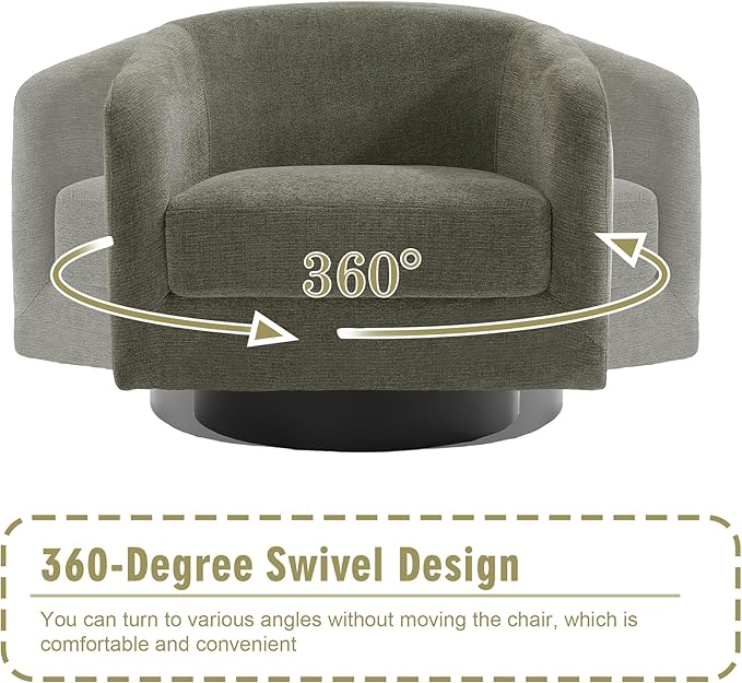 Swivel Barrel Accent Chair Modern 360° Swivel Round Barrel Chairs with Curve Back Upholstered Chenille Fabric Armchair Single Sofa Club Chair for Living Room Bedroom Tan