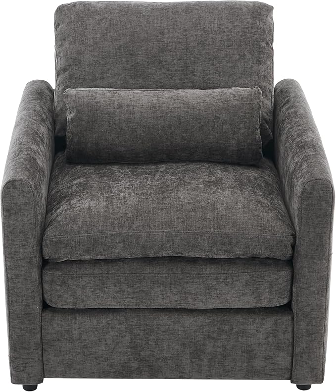 31.9 Oversized Cozy Upholstered Armchair Chenille Fabric Cloud Sofa Double Cushion Single Sofa Plush Cushion Armchair for Living Room Office Apartment (Grey-1c)