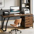 Computer Desk with 5 Drawers 47 Inch Reversible Executive Office Desk with File Storage Drawers Industrial Study Writing Table Corner Desk for Home Office (Black+Brown)