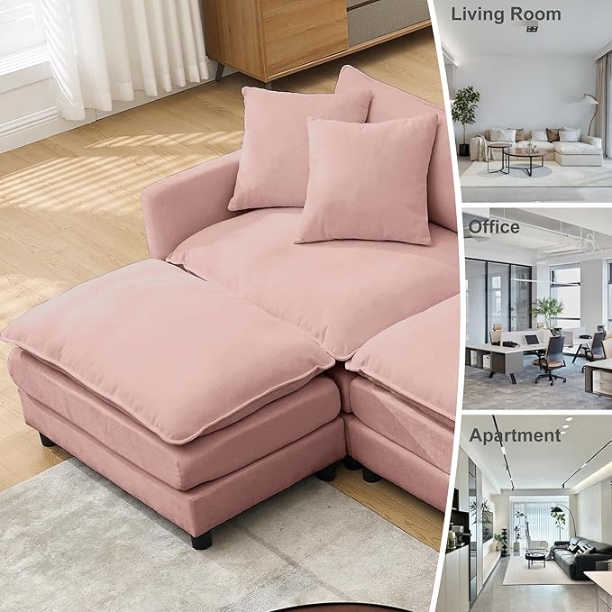 Oversized Modular Sectional SofaSofa Couch with Movable Ottoman Deep SeatSoft Chenille Corduroy Cloud Couches for Living Room ApartmentOffice (Pink 4+2 U)