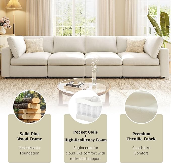 Eafurn 133.5 Free Combination Modular Sectional Sofa 4-Piece Convertible Corner Couch Lounge Sofa with Speakers &amp USB-C Ports Hidden Armrest Storage Premium Chenille Upholstery | Breathable ma