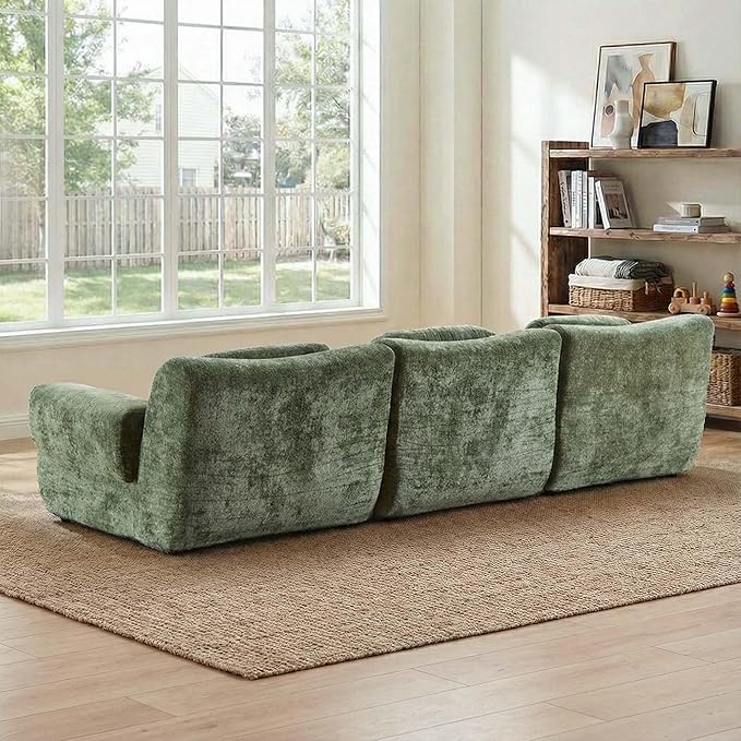 116 Modular Cloud Sofa Boneless Sectional Couches for Living Room with Memory Foam 3 Seater Modern Chenille Sofas Home Comfy No Assembly Couch for Apartment Green