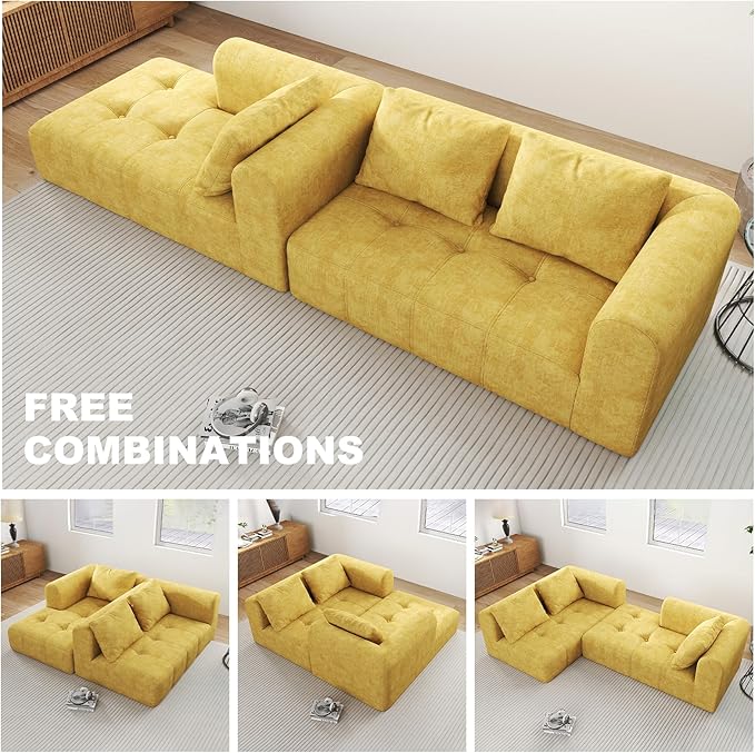 105 Modular Sectional Sofa Boneless couch for Living Room Cloud Sectional Couch with Deep Seat L-Shape Sofa Upholstered Couches for Living Room Bedroom No Assembly Required Yellow (Slub Fabric)