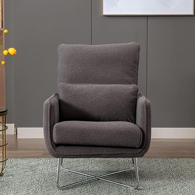 Modern Comfy Leisure Accent Chair Short Plush Particle Velvet Armchair with Lumbar Pillow for Living Room