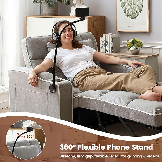Convertible Sleeper Chair Pull Out Chair Sleeper with Bracket and Cup Holder Chairs Bed Sleepers for Adults 3 in 1 Sofa Bed Chairs for Small Spaces Living Room Light Gray
