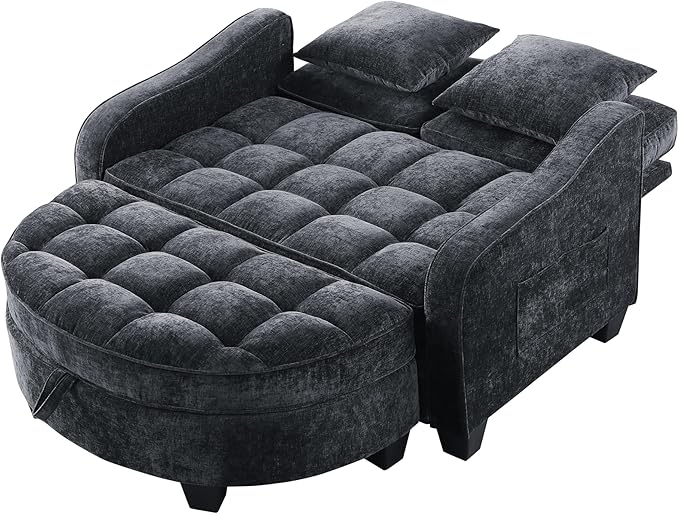 DEINPPA Oversized Accent Sofa Chair with Storage Ottoman Chenille Upholstered Comfy Chair with Throw Pillows for Living Room Reading Room Bedroom-Black