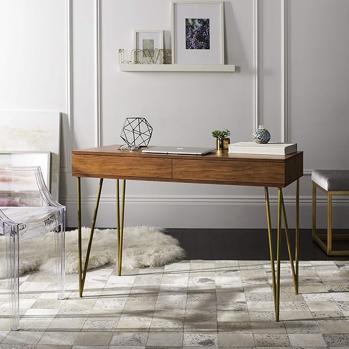 Safavieh Home Office Pine Modern Natural and Gold 2-drawer Desk