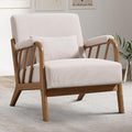 INZOY Mid Century Modern Accent Chair with Wood Frame Upholstered Reading Armchair with Soft Corduroy Fabric Accent Chair for Living Room Bedroom Apartment Easy Assembly Beige