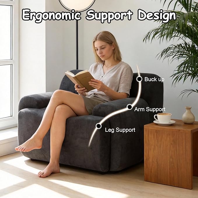 Boneless Chair 42 W Oversized Single Sofa Chair for Living Room Chenille Cloud Comfy Chairs Foam Couch Armchair for Bedroom Apartment Office. Reading No Assembly(Black)