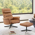 CHITA Genuine Leather Self-Weight Reclining Swivel Chair with Adjustable Headrest and Ottoman for Living Room Office Saddle