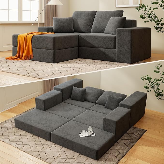 Cloud Modular Sectional Sofa Comfy Boneless Couch for Living Room Modern L-Shaped Couch with Reversible Chaise Customizable Sleeper Sofa with Non Slip No Assembly &amp Deep Seat Dark Grey
