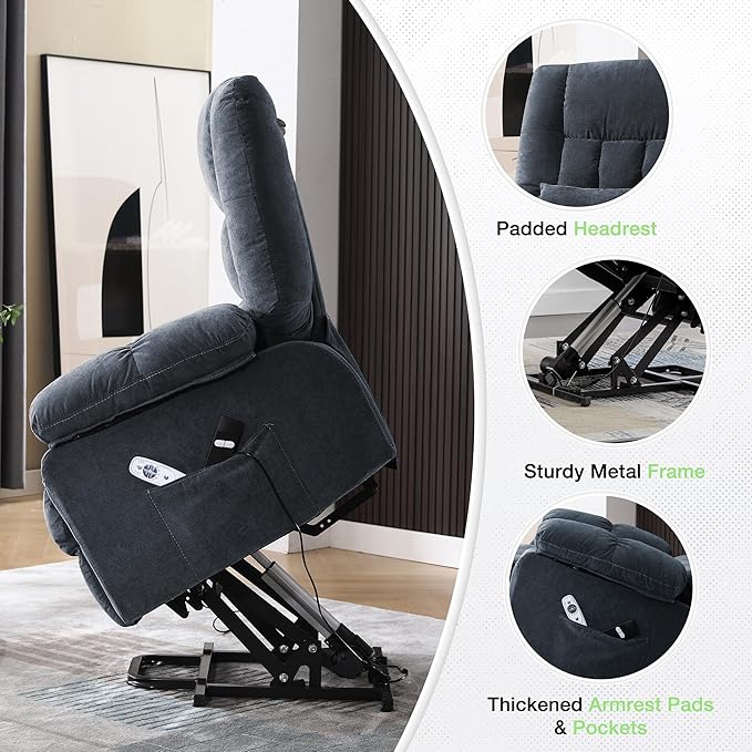 BOSMILLER Power Lift Recliner Chair with Massage and Heat for ElderlyElectric Lift Chair with USB Charging Runction and Side Pockets Suitable for Living Rooms and bedroomsBlue