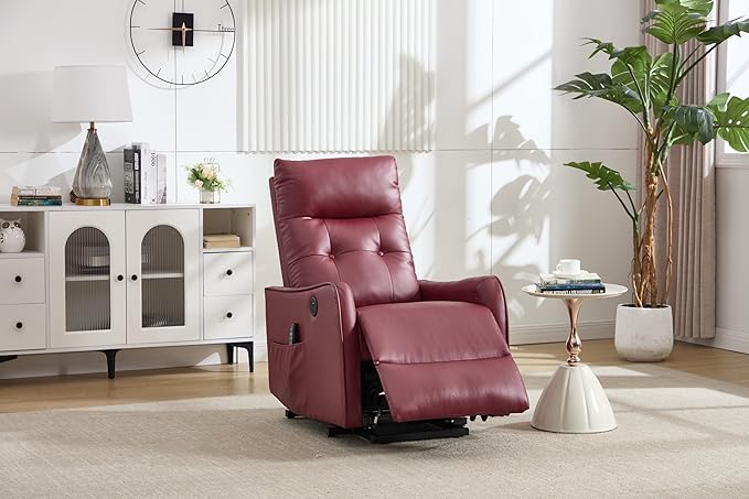 PU Leather Small Power Lift Recliner for Small Spaces with Massage &amp Heat Heavy Duty Power Rising Recliner for Elderly 8-Point Vibration USB Charger for Living Room Bedroom