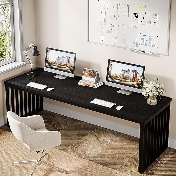 Tribesigns 78 Computer Desk Extra Long 2-Person Desk with Metal Legs Double Writing Table with Spacious Space Industrial Wooden Office Desk Large Study Desk Workstation for Home Office (Black)