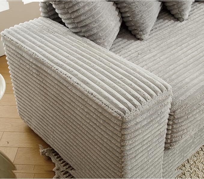 L-Shaped Cloud Sectional Couch Right Facing Modular Compressed Boneless Sectional Sofa with Chaise Lounge Plush Corduroy Boneless Corner Sofa for Living Room