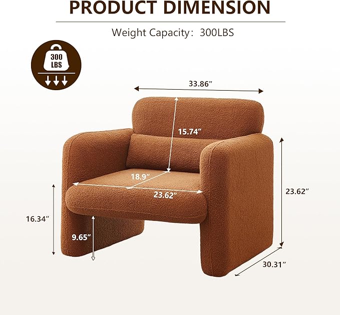Modern Accent Single Sofa Chair with Arms Lamb Fabric Upholstered Comfy Reading Arm Chair for Bedroom Living Room-Beige