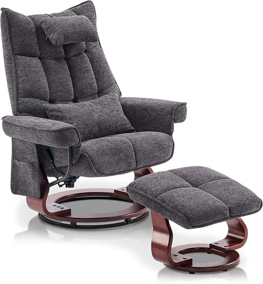 MCombo Swivel Recliner with Ottoman TV Chair Sets with Vibration Massage Ideal for Small Space Living Room &amp Bedroom 4188 (Grey)