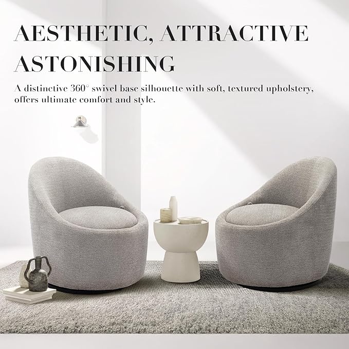 COLAMY Swivel Accent Chair Set of 2 360° Swivel Round Chair with Hidden Storage Modern Small Barrel Armchair for Living Room/Bedroom LightGrey Textile Material
